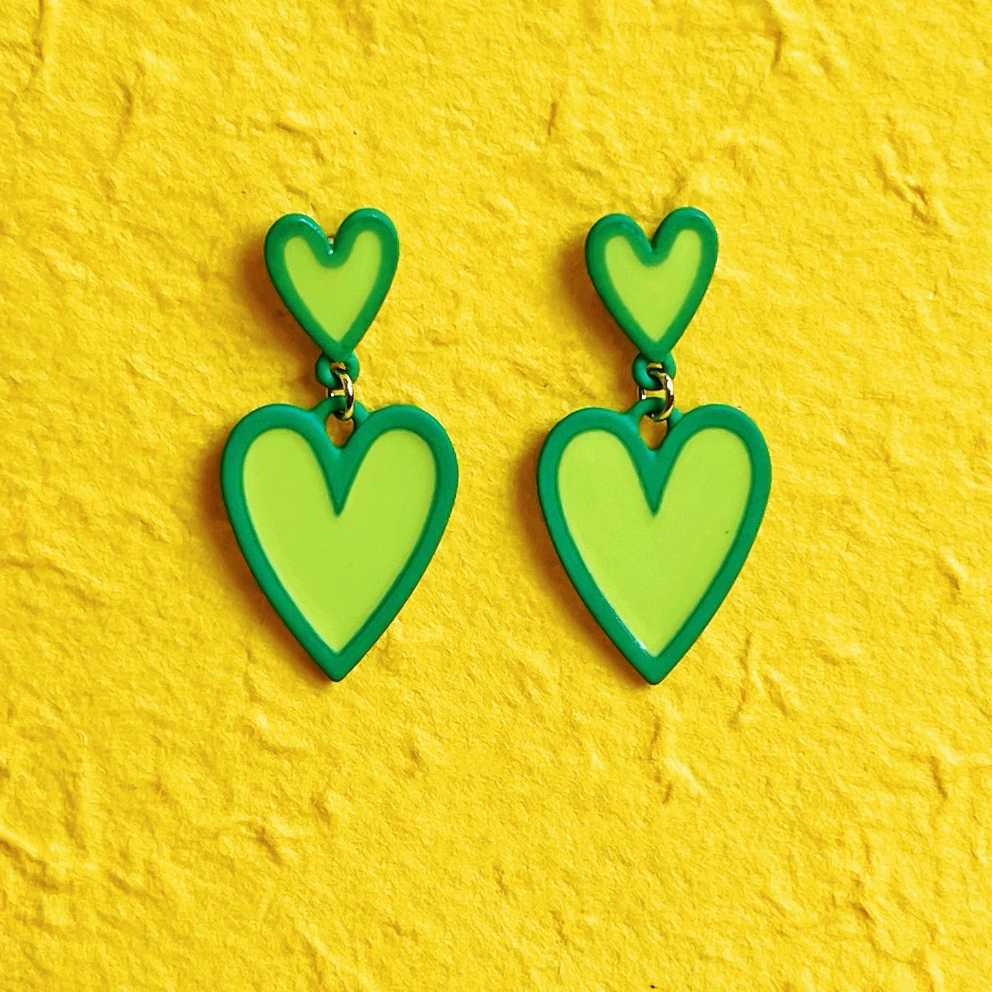 Double Trouble Hearts – Lime Pop Earrings