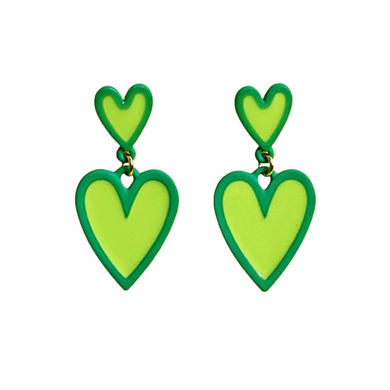 Double Trouble Hearts – Lime Pop Earrings