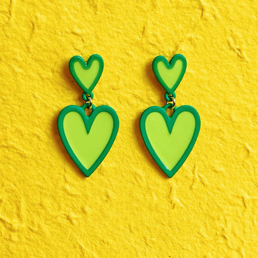 Double Trouble Hearts – Lime Pop Earrings