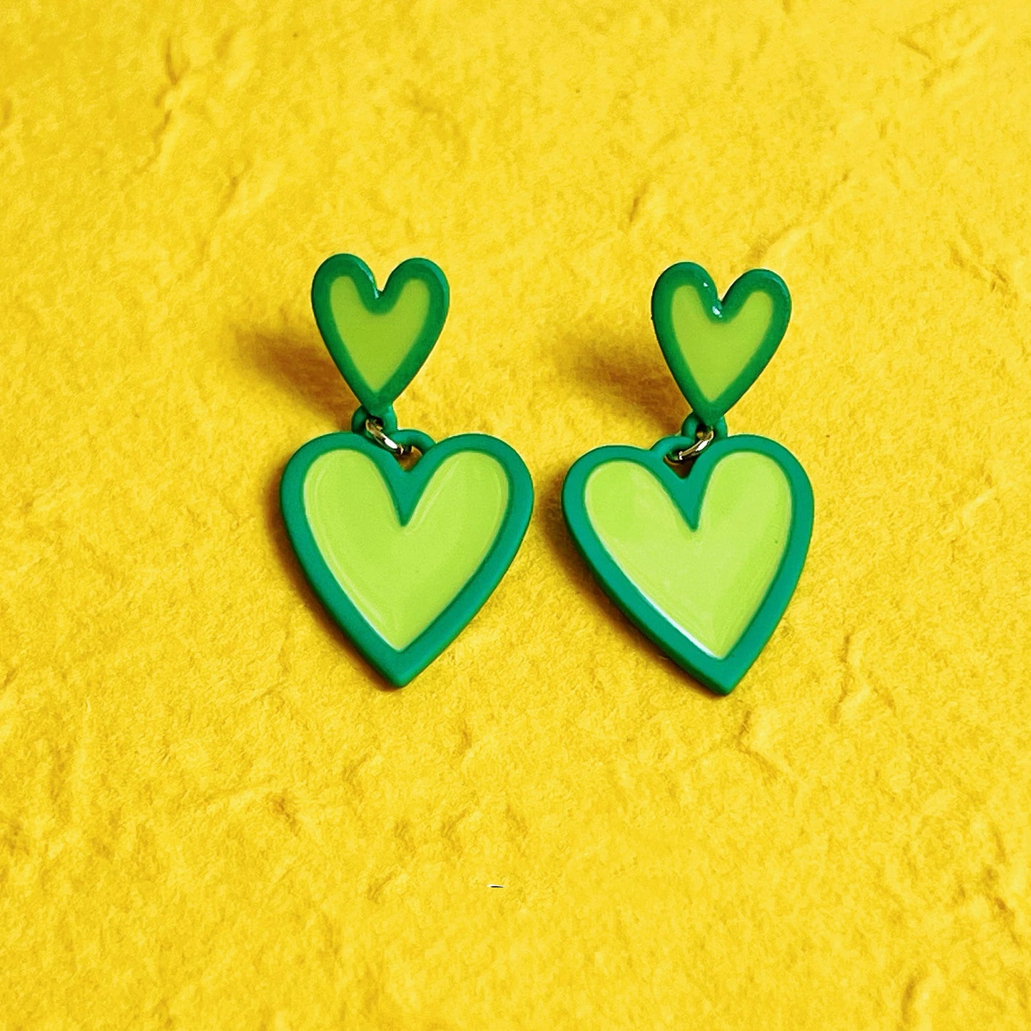 Double Trouble Hearts – Lime Pop Earrings
